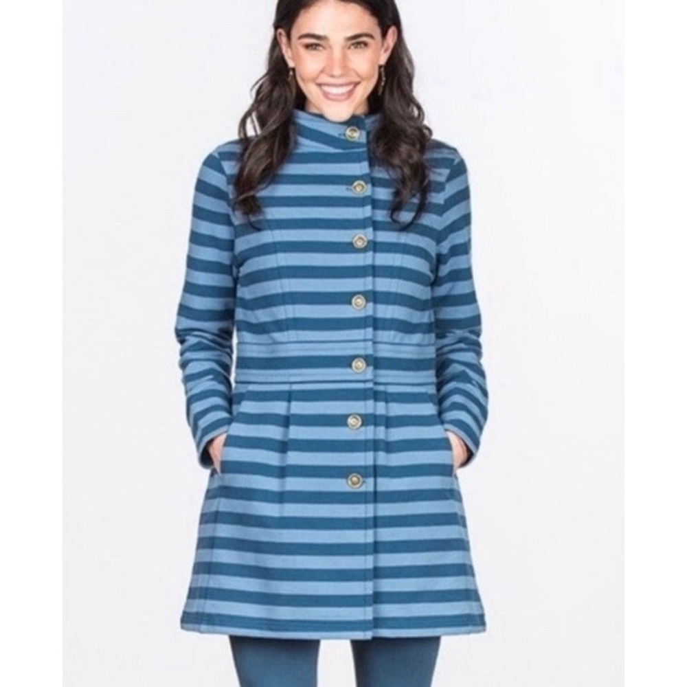 Matilda Jane Fall Breeze Blue Striped Button Up Peacoat Women's Size XL Preppy